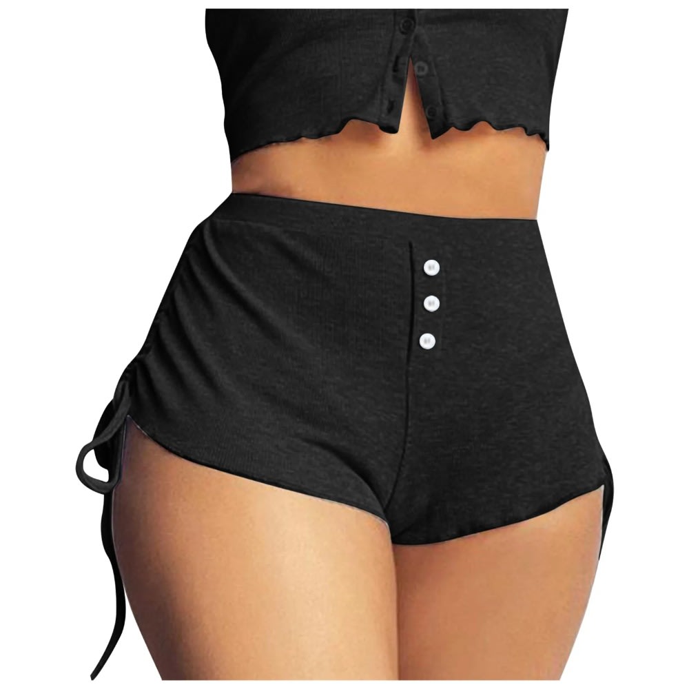 2024 Women High Waist Button Drawstring Side Shorts